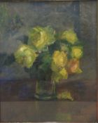 Ölbild, Öl auf Leinen, hinter Glas, gerahmt. Links unten signiert C. König Blumen in der Vase. 31x39