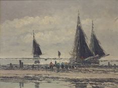 Bild Öl auf Leinwand Holländische Fischerboote von Hendrichs. Rechts unten signiert. Größe 80x 60