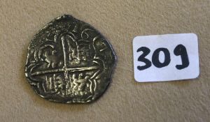 Silbermünze 17. JH. Wappenschild Wappen mit Datierung 1617. Gewicht ca. 13,36 g
