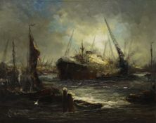 Ölgemälde signiert Bevort, (Jan Bevort 1917-1996) belebte Hafenszene. 100x80 cm