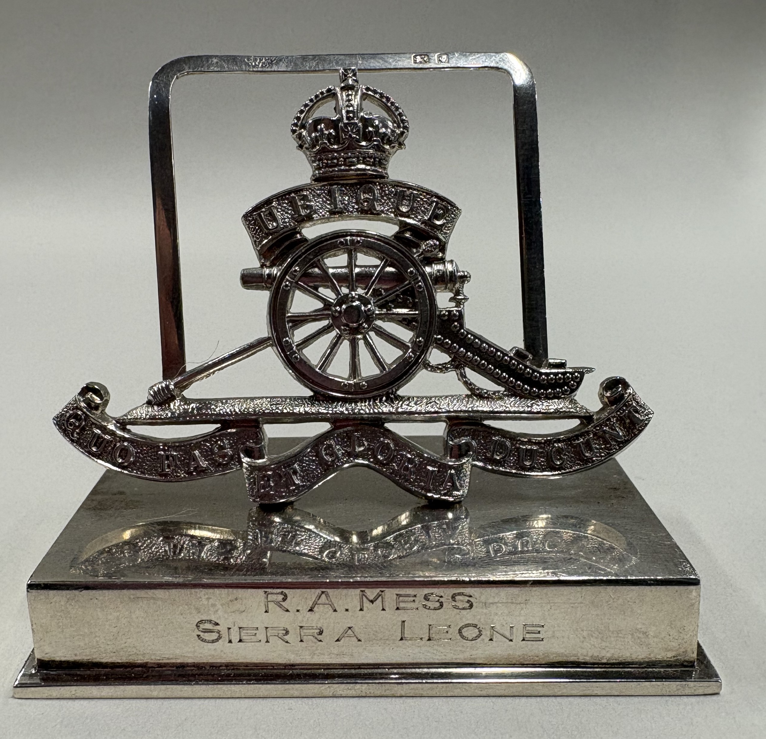 A rare pair of heavy silver regimental menu holders. - Image 2 of 4