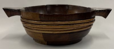 A rare 17th Century Scottish silver-mounted wood quaich.