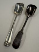 Two Victorian silver long-handled caddy spoons.