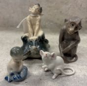 A small porcelain figure of a monkey etc.