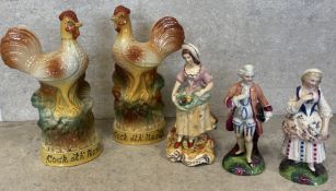 A pair of Staffordshire 'Cock Of The North' chickens etc.