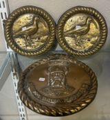 A pair of vintage brass HMS Ibis wall plaques etc.