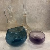 A lead crystal claret jug etc.