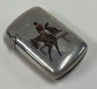 OF EQUESTRIAN INTEREST: A silver and enamelled vesta case. Marked to interior. Circa 1900. Approx.30