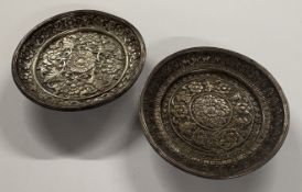 A pair of early 19th Century Kutch Indian silver dishes on feet. Circa 1880. Approx. 150 grams. Est.