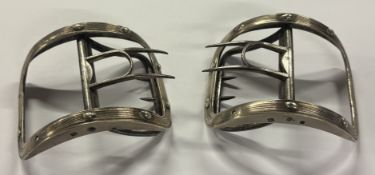 A fine pair of Georgian silver buckles, marked to sides. Approx. 130 grams. Est. £150 - £200.