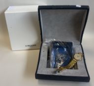 A lady's boxed Longines gold-plated wristwatch.