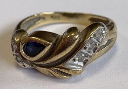 A 9 carat sapphire and diamond ring.
