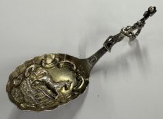 A Continental silver caddy spoon with horse decora