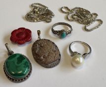 A collection of silver-mounted and other jewellery.
