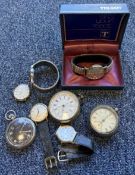 Two Tissot wristwatches together with other watches and pocket watches.