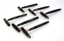 Six fountain pens by Conway Stewart, Swan, Parker and Ontono, each with a 14ct yellow gold nib (6)