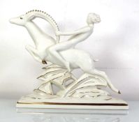 A Hutschenreuther figure modelled as a nude female riding a gazelle, designed by Max Hermann