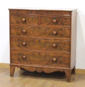 A Victorian flame mahogany and crossbanded chest of two short over three long graduated drawers,