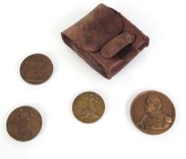 A group of four medallions including a French bronze example depicting Marshal Joseph Joffre, a 1914