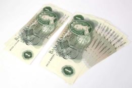Nine Bank of England £1 notes, serial nos: HY23 170799-170800 and HY14 686585-686591 (9)