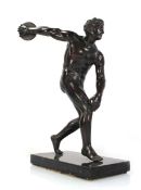 After the antique: a brown patinated cast metal figure modelled as a discus thrower, h. 27.5 cm
