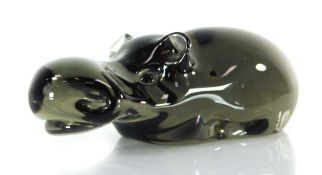 A glass sculpture modelled as a hippopotamus, paper label for Murano Seguso, w. 20.5 cm Heavy