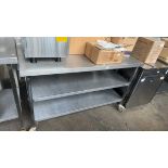 150cm stainless steel preparation table with 2 trays under on castors