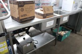 230cm stainless steel double bowl sink unit with drainer and part shelf under