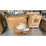 3 boxes of assorted disposable items including plastic gloves and cardboard trays