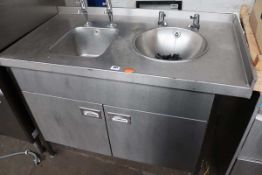 120cm hand wash and sink station with 2 bowls, 2 sets of taps and 2-door cupboard under