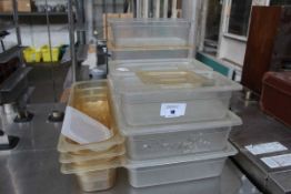 +VAT Various plastic gastronorm containers, some with lids