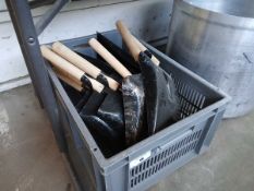 +VAT Tray containing wooden handled ornamental shovels