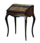 A 19th century ebonised, gilt metal mounted and boulle work writing table or bonheur-du-jour, the