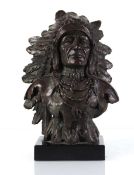 After Charles Marion Russell (American, 1864-1926), a bronze bust modelled as a Native American in