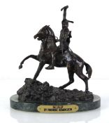 After Frederic Remington (American, 1861-1909), a bronze sculpture entitled 'Scalp' mounted on a