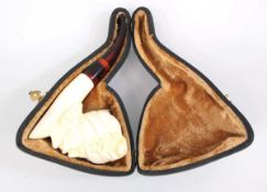 A cased 20th century meerschaum type figural pipe