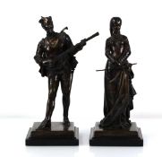 After Anatole J. Guillot (French, 1895-1911), a pair of bronze figures modelled as a musician and