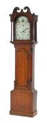 A late 18th/early 19th century longcase clock, the painted dial with Roman numerals, secondary and