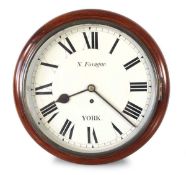 A 19th century single fusee wall clock, the painted 11 inch dial with Roman numerals inscribed 'N,