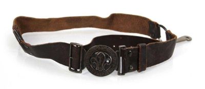 A leather belt and Scouts buckle, the reverse impressed 'Official Pattern Boy Scout Clasp'