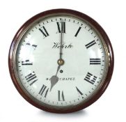 A Victorian single fusee wall clock, the convex painted 12 inch dial with Roman numerals