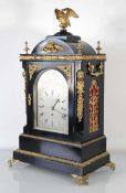 A 19th century table or bracket clock, the movement with a gong and four concentric bells, the