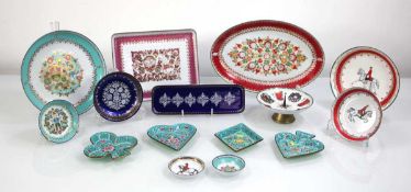 A group of Austrian enamelled trays by Studio Steinbock, Paul Melzer and Arta together with four