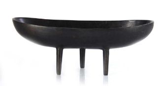 A Japanese brown-patinated ikebana vase on three legs, 26 x 10 x 9 cm Weighs 1460 grams. Probably