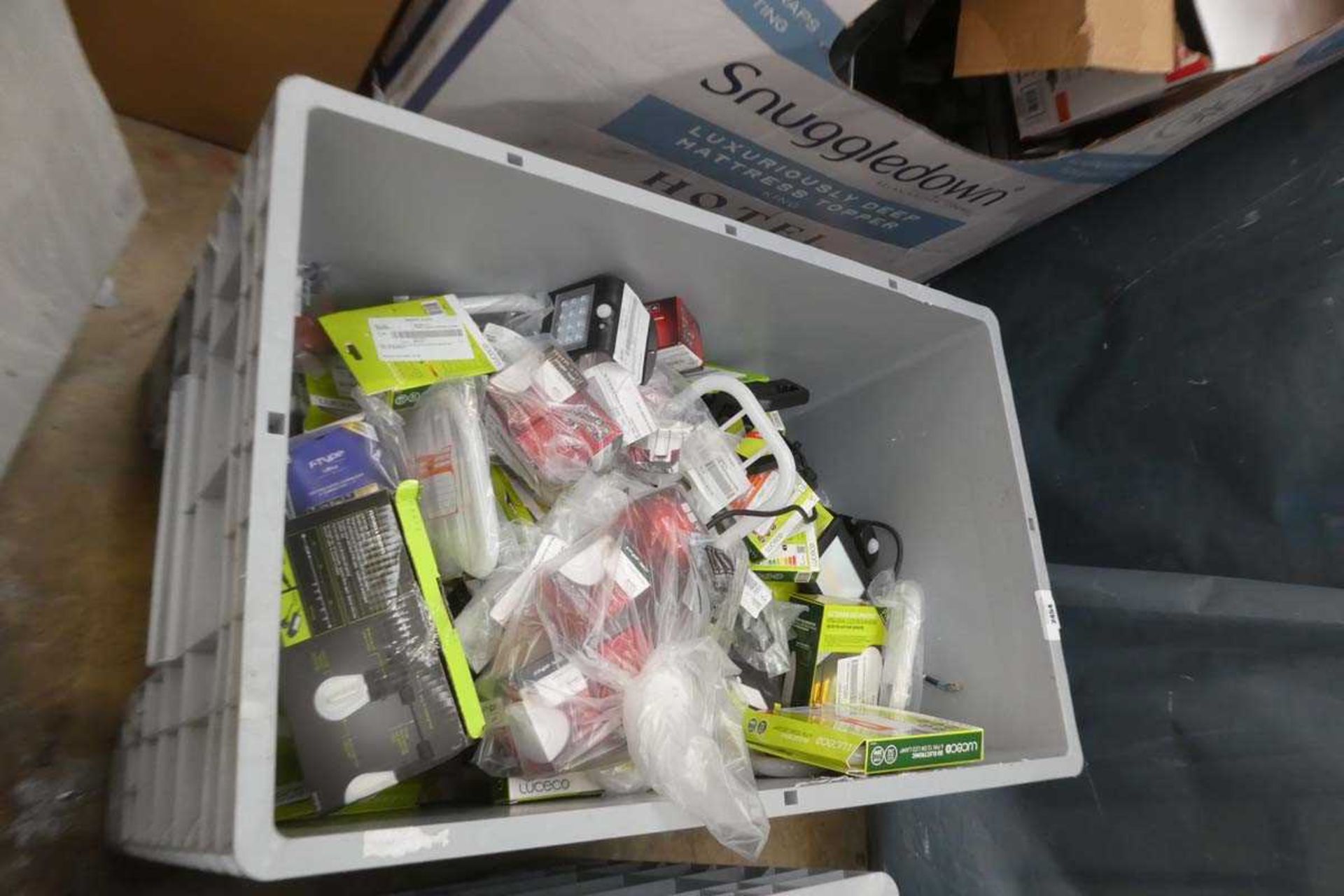 +VAT Grey pallet containing mixed electricals incl. mainly lighting, floodlights, solar lights, etc.
