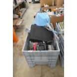 +VAT Grey box containing misc. items incl. Xpelair Simply Silent bathroom fan, MK switches,