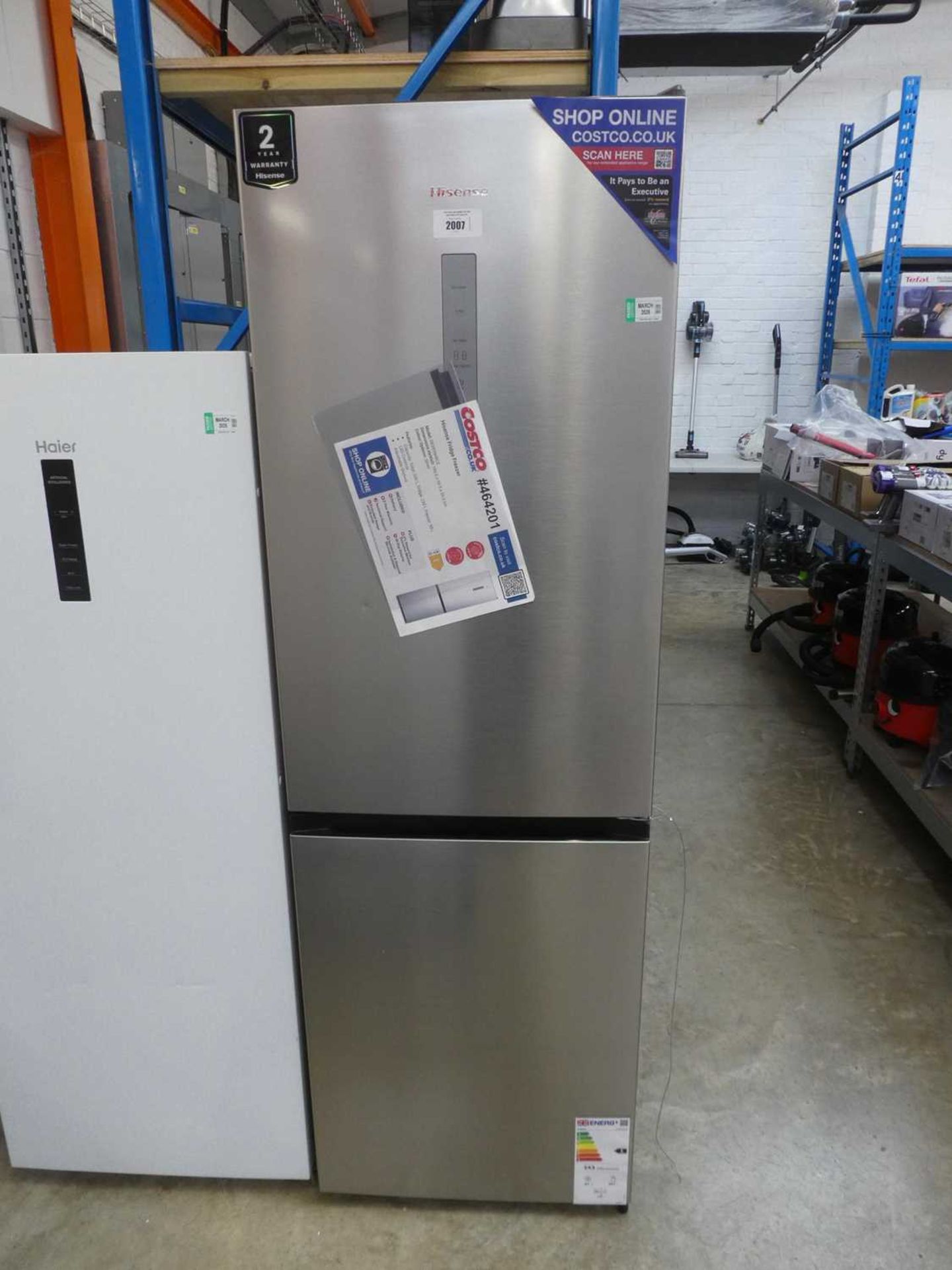 +VAT Hisense upright fridge freezer in silver