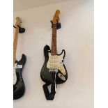 Encore 6 string electric guitar in black and cream with case