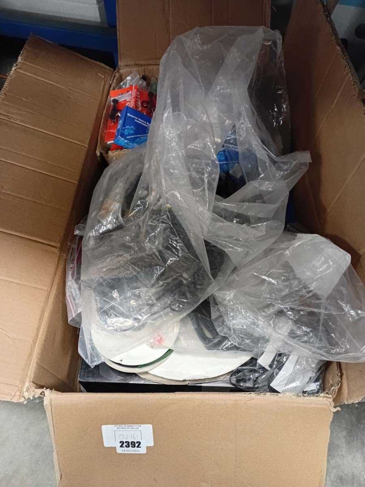 +VAT Box containing various car components and accessories including insulation tape, alarm
