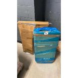 +VAT Boxed fold up white metal table and quantity of cardboard packaging